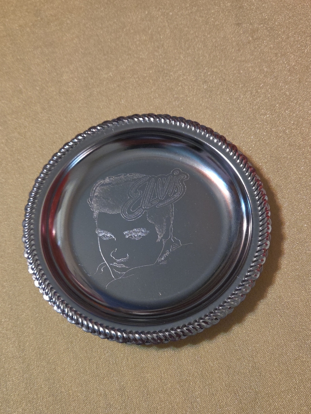 Silver Elvis Engraved Round Trinket Dish x 2